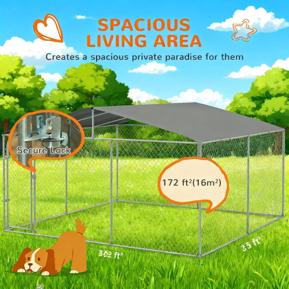 ZephyPaws 13ft x 13 ft x 7.7ft Large Dog Kennel Outdoor,Outside Dog Kennel with Roof,Covered Dog Kennels with Door and Lock,XL Outside Dog Cage for Large Dogs