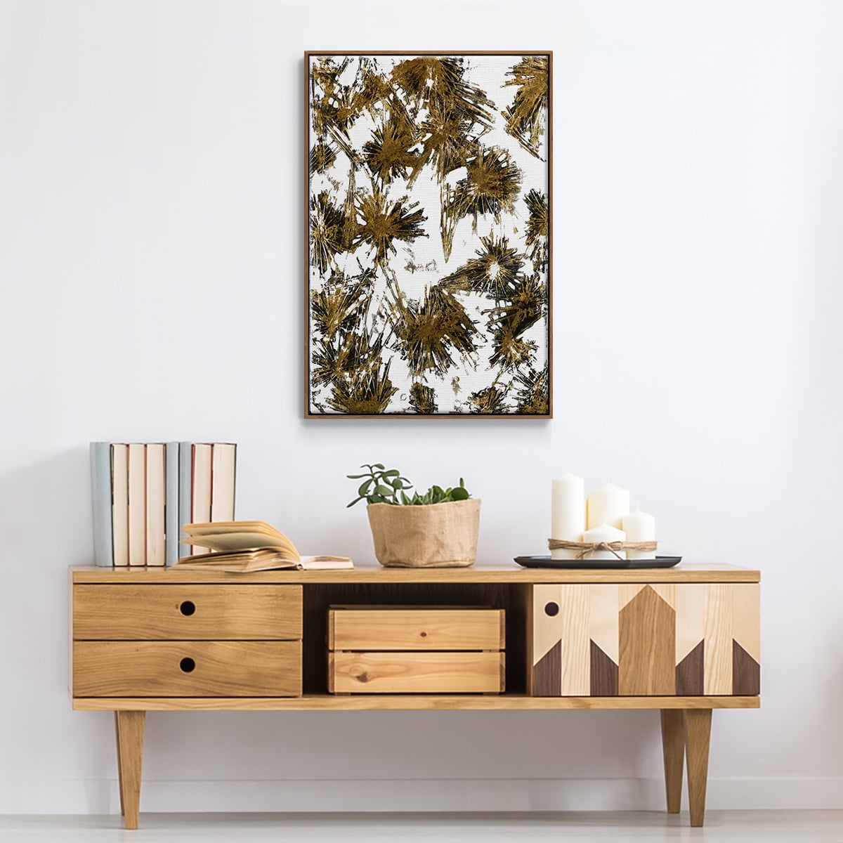 Fireworks Framed Premium Gallery Wrapped Canvas - Ready to Hang - 25 x 37 - Walnut Floating Frame