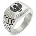thumbnail image 1 of Stainless Steel Scarab Beetle Sacred Sun Geometric Pattern Step-Down Biker Style Polished Ring, 1 of 1