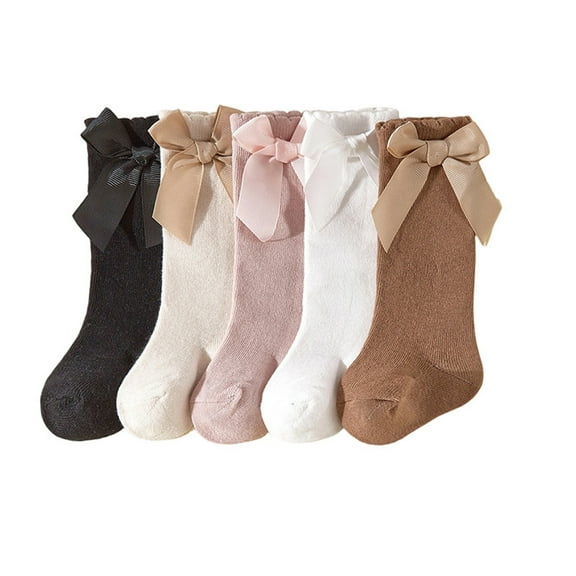 Dongfang Toddler Socks Middle Crew Bowknot Solid Ankle Socks For Baby Girls Everyday Wear Soft Breathable Non Grip Socks