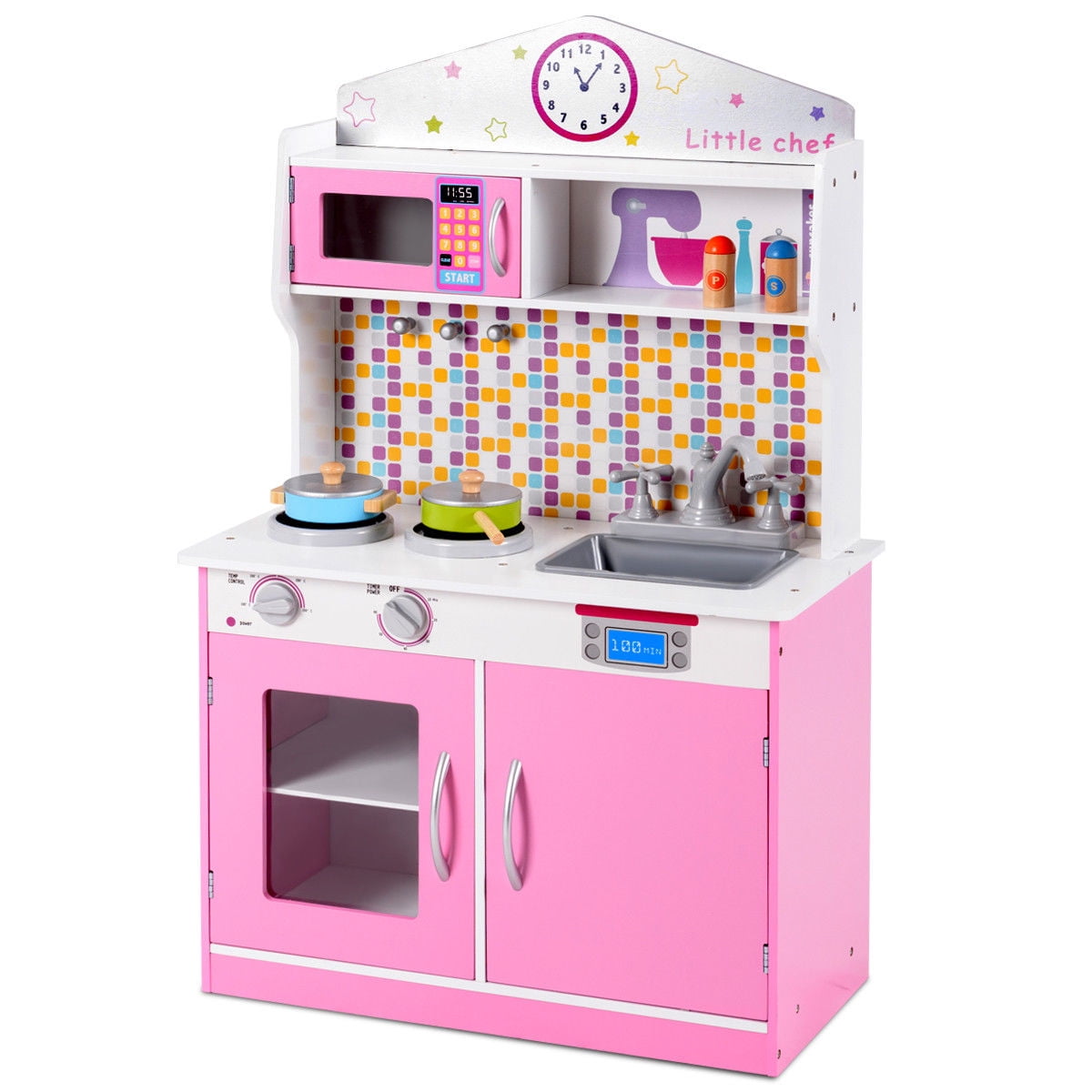 Cooking Pretend Play Set Kitchen Toy  Kids Toddler Playset Toy Gift Pink 