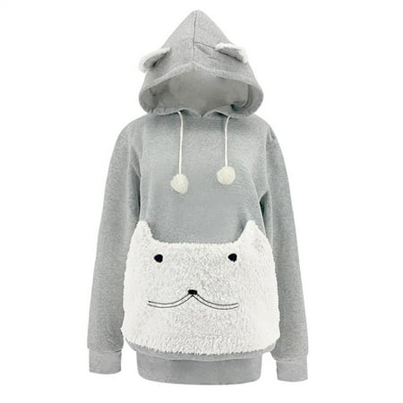 

Aligament Trefoil Womens Summer Tops Cat Sweater Animal Pouch Long Sleeve Hooded Pullover Long Sleeve Dresses Black Corset Top Women White S