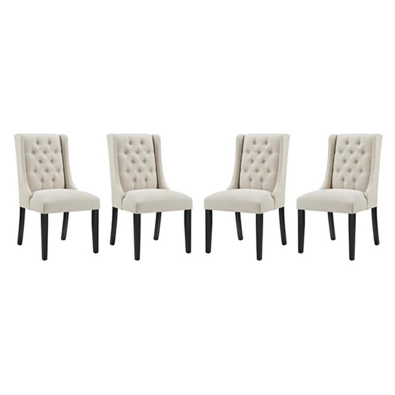 Maklaine 19" Fabric Solid Rubberwood Dining Chair in Beige (Set of 4)