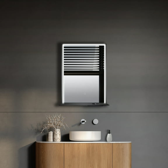 Dreamwerks 24"W x 32"H Matte Black Rectangular Framed LED Mirror with Integrated Cell Phone Charger