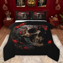 Castle Fairy Abstract Floral Skull Full Size Comforter Sets 3-Piece for Teens Adults,Gothic Style Bedding Comforter Set,Chic Flowers Lightweight Bedding Sets,Super Cozy Room Decor,Reversible