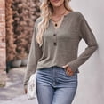 thumbnail image 4 of Bowake Femmes Tunique d'Automne Tops V Cou Bouton Manches Longues Chemisier de Base Décontracté Dames Confortables Lâches Tee, 4 of 6