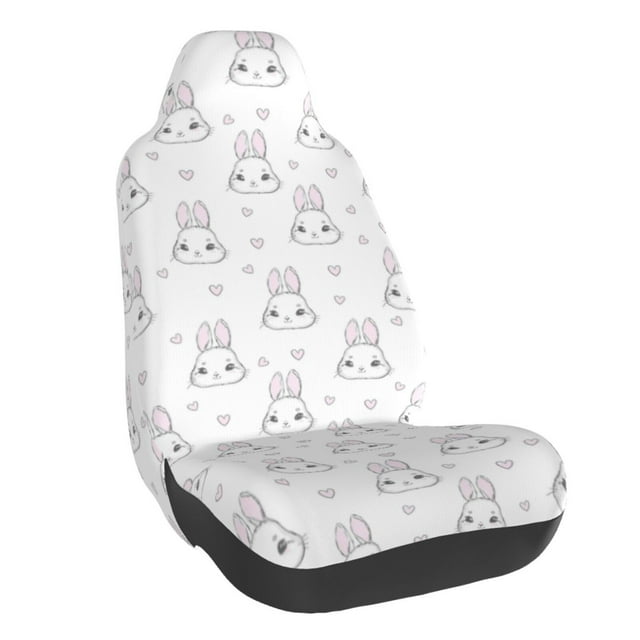 Wukai Heart Rabbit Full Set Car Seat Covers with Soft Padding Universal Auto Front Seats Protector and Cushion Mat
