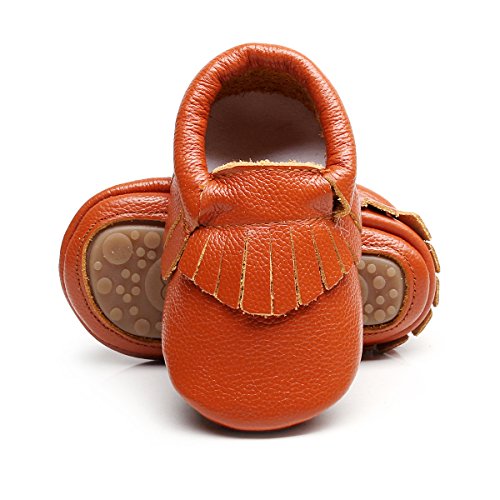 HONGTEYA Leather Baby Moccasins Lace Up Rubber Sole Crib Toddler Boots Shoes for Boys and Girls