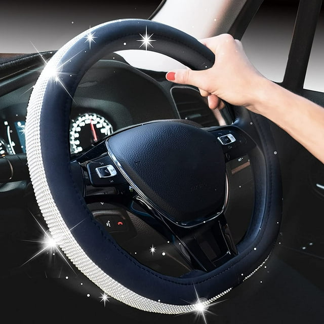 Diamond Bling Steering Wheel Cover for Women Girls, Car Crystal Sparkly