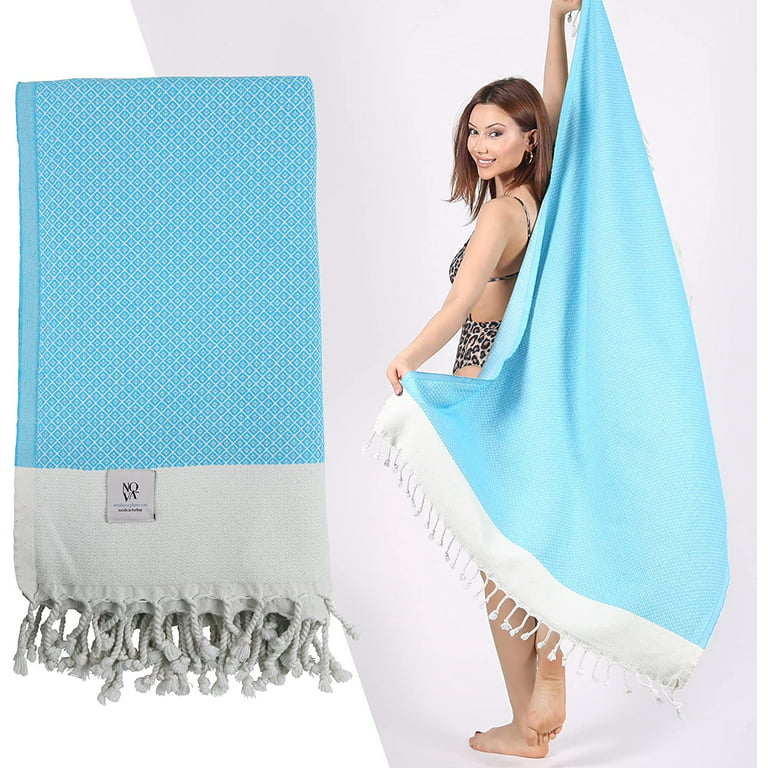Nova Luxury Linen Quick Dry Turkish Beach Towels 100% Organic Cotton,37 x  71 Inches, Aqua