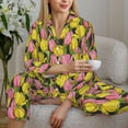 thumbnail image 5 of KLL Tulips Flowers Print Women's Long Sleeve Pajamas with Pants Sleepwear Loungewear 2 Set-Small, 5 of 7