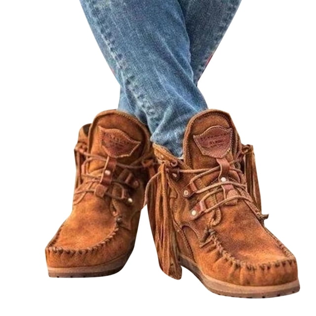 Nouvelles Bottines Rétro en Daim pour Femmes Chaussures de Luxe Mates avec Franges Chaussures de Mode Rétro en Daim Chaussures de Luxe Mates avec Franges Bottines à la Mode pour Femmes (Noir 43)