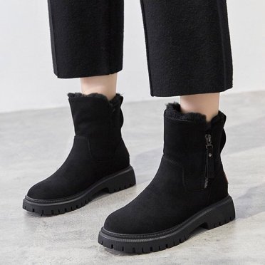 EGNMCR Womens Mid Knee High Boots, Women's Middle Mid Calf Boots Mid-tube Plus Velvet Thick Warm Cotton Shoes With Winter Women's boots boots