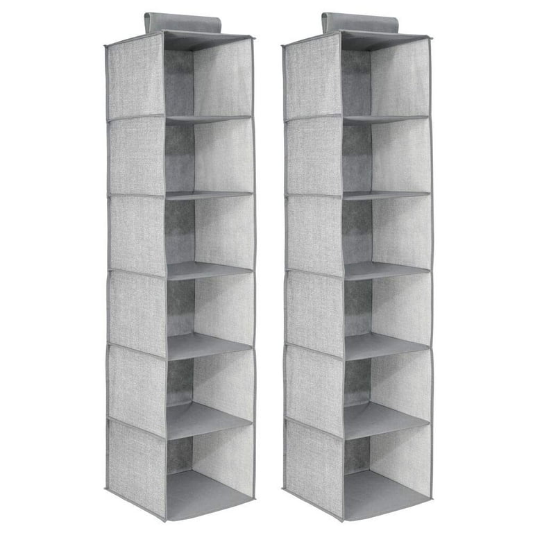 mDesign Fabric Over Rod Hanging Closet Storage Organizers, Set of 2 -  Gray/Black