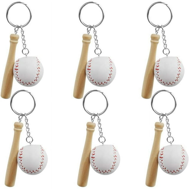 Paquete de 6 mini llaveros de bate y pelota para fiestas con temática deportiva, regalos de cumpleaños perfectos y diversión con el béisbol