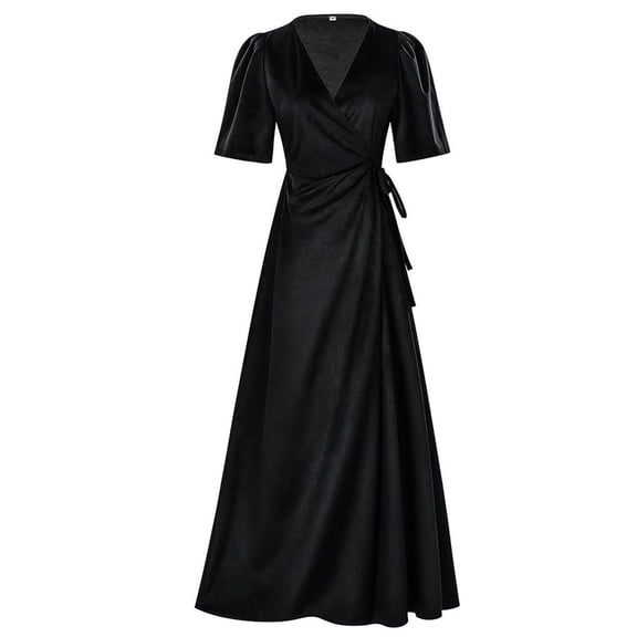 Fewfanhot Summer Dresses for Women V Neck Ruffled A-Line Dress Elegant Spring Fall Cocktail Dress Party Gown Wedding