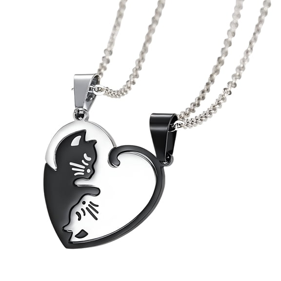 DESIGNICE Couples Necklace,Black and White Cat Matching Necklace for Couples,Romantic Matching Necklace,Thoughtful Bff Necklace for 2,Heart