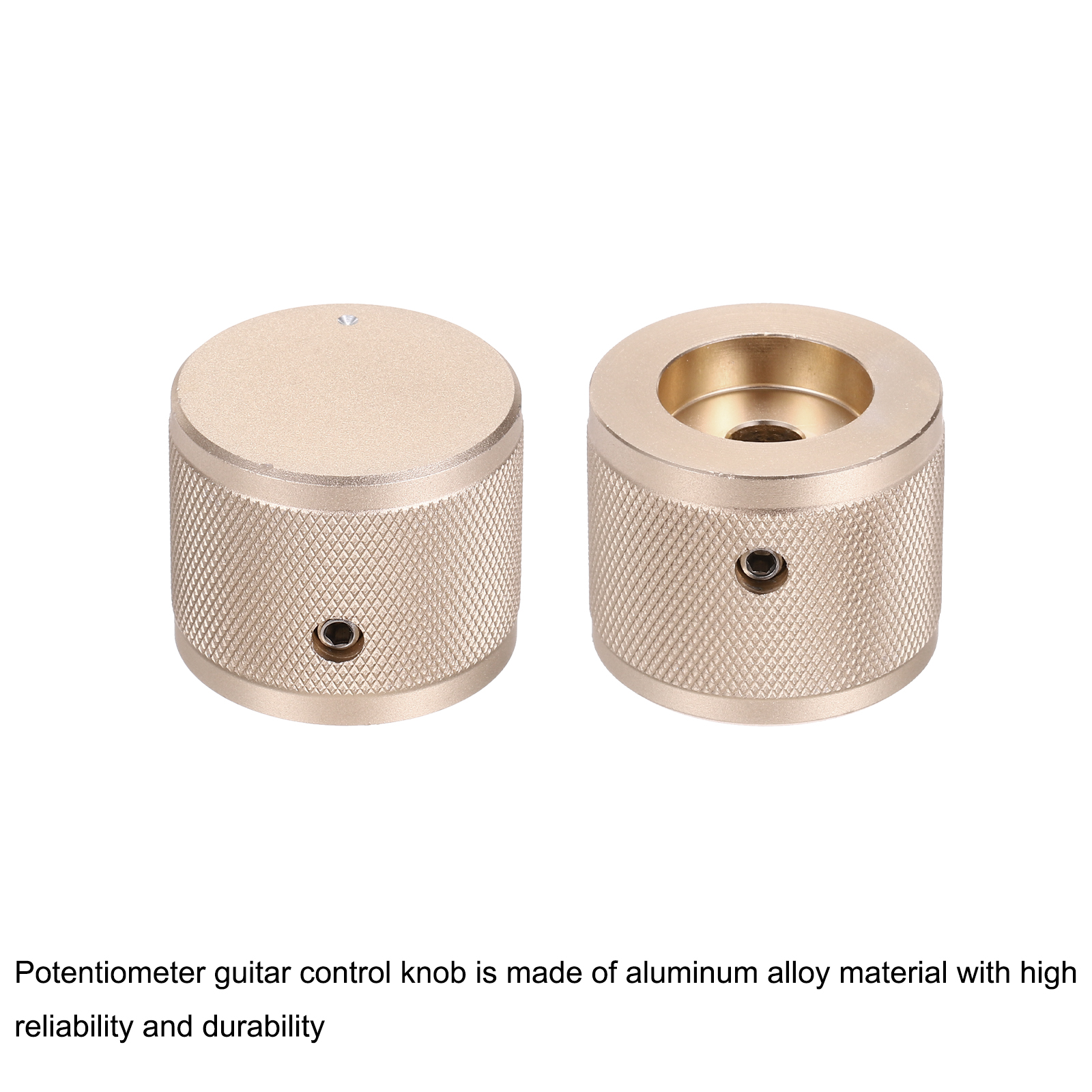 Uxcell 4 Pcs Aluminium Potentiometer Knobs, 1/4" (6mm) Universal Volume Tone Control Knobs with Round Dot Indicator for Guitar, Bass, 1" Gold