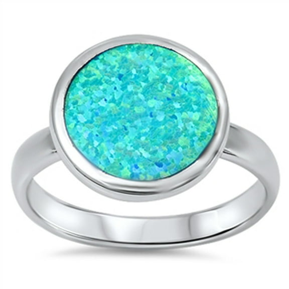 Women's Round Blue Simulated Opal Promise Ring 925 Sterling Silver Band Cubic Zirconia Female Size 7