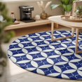 thumbnail image 3 of Round Area Rugs 7Ft, Retro Rhombus Non-Slip Washable Circle Rugs Carpet, Morocco Abstract Geometric Art Navy Blue Indoor Outdoor Rug Floor Mats Throw Runner for Bedroom Living Room Bathroom, 3 of 8