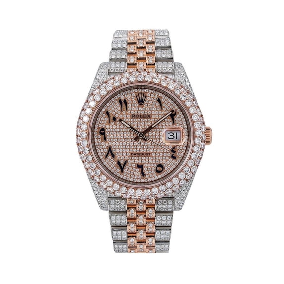 Pre-Owned Rolex Datejust 41MM 126331 Diamond Paved Eastern Arabic Dial Diamond Bezel Two Tone Rose Gold Full Diamond Jubilee Bracelet 17.75ct