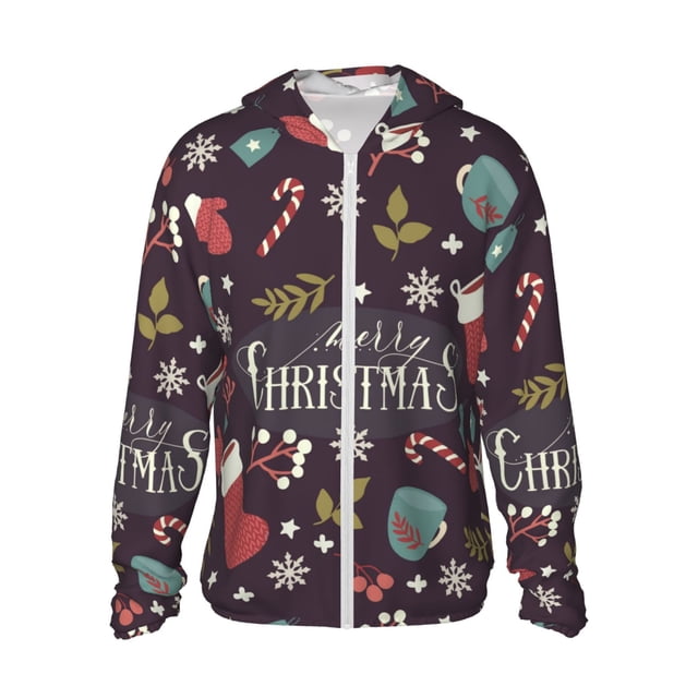 Fotbe Merry Christmas Chaqueta con Protección Solar UPF 50+ para Hombre y Mujer, Camisa con Capucha y Bolsillos-XX-Large