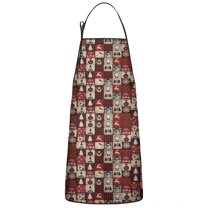 Red Christmas Collage Pattern Apron-Garden Aprons for Women with Pockets-Cotton Linen Waterproof Kitchen Cooking Gardening Aprons Adjustable for Kitchen,Cooking,BBQ and Salon 33"x27"