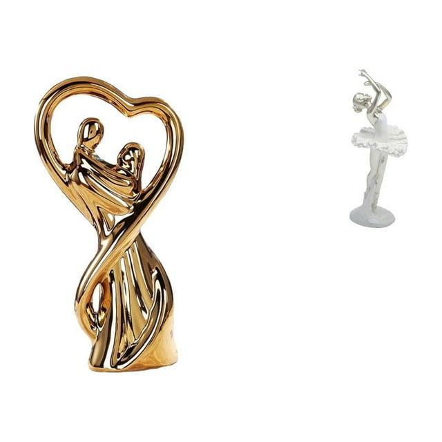 Conjunto de figuras de pareja, escultura moderna de cerámica y resina, estatua de bailarina de ballet, adorno romántico de escritorio, ideal para