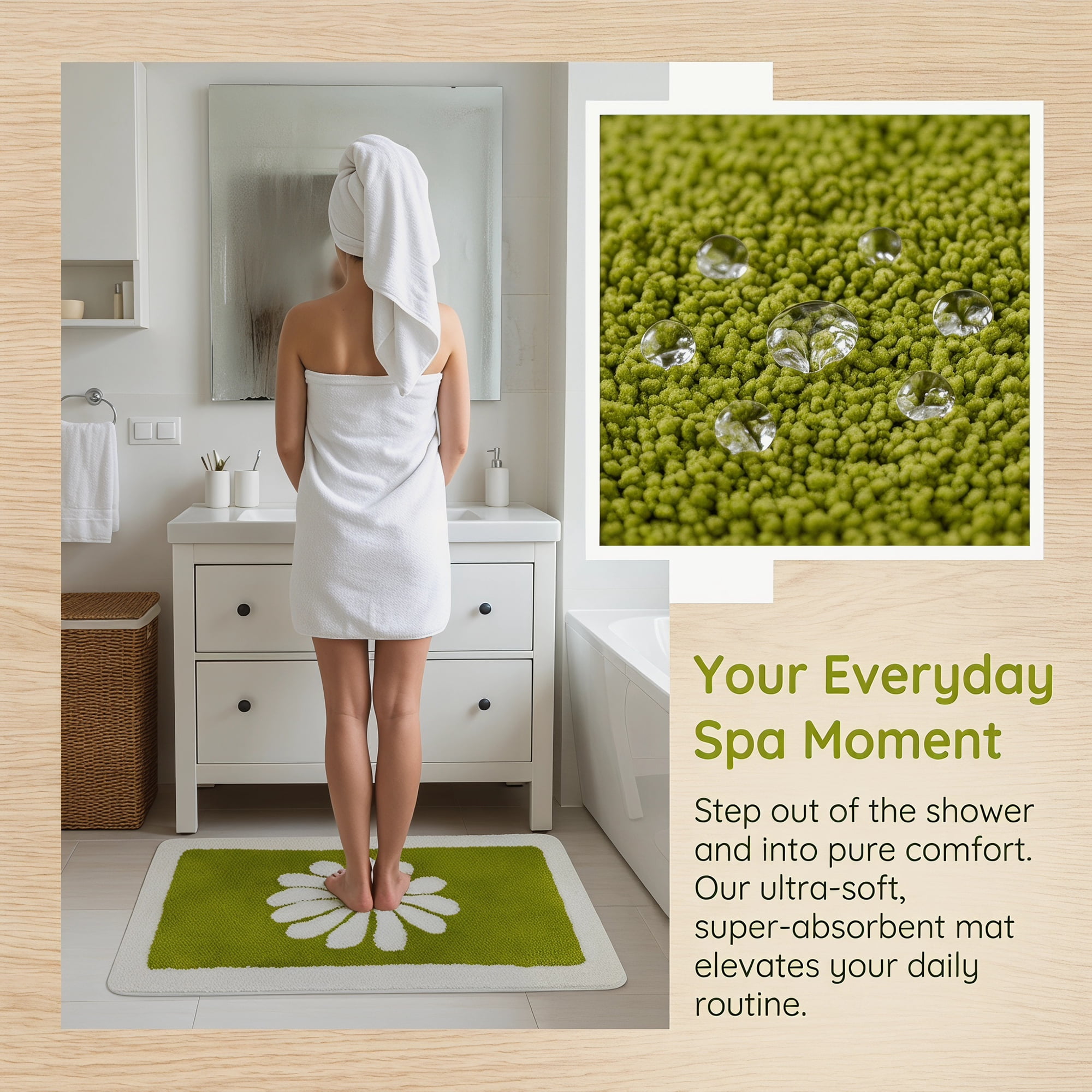 Unique Bargains Aesthetic Non Slip Ultra Soft Absorbent Shaggy Bath Mat Green 24" x 16"