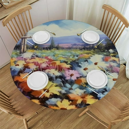 

Autua Flowers Cross Sky Round Table Cover Stain Resistant Washable Indoor Outdoor Tablecloth Kitchen Dining Wedding Parties Waterproof Polyester Fabric 46 -50