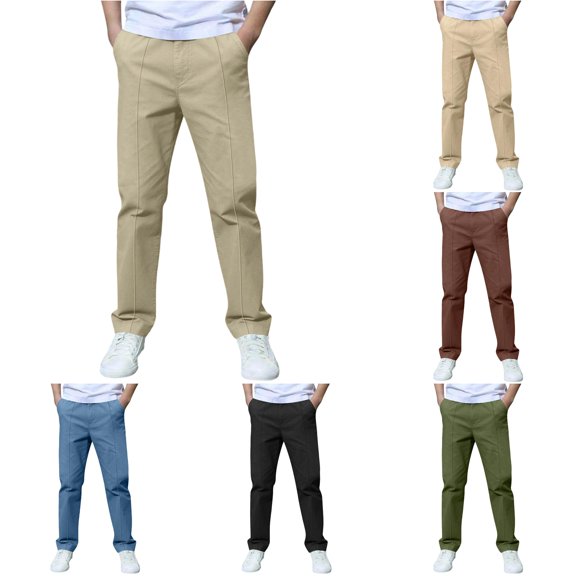 FYDUU Boys Casual Pants Flat Front School Uniform Pants Elastic Waist Pull On Chino Pant Solid Color Casual Kids Trousers Fall Stylish Wear