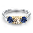 thumbnail image 3 of Gem Stone King 925 Silver and 10K Yellow Gold Peach Morganite and Blue Created Sapphire Engagement Ring for Women | 1.60 Cttw | Round 5MM | Gemstone October Birthstone | Size 5, 3 of 6