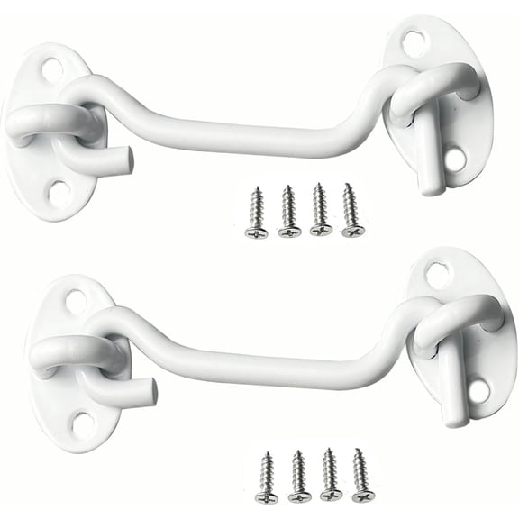 2 Pack Hook and Eye Latch for Door 3 inch White, Stainless Steel Barn Door Lock Solid Thicken Gate Latch for Door, Windows, Sheds, Fences, Gates