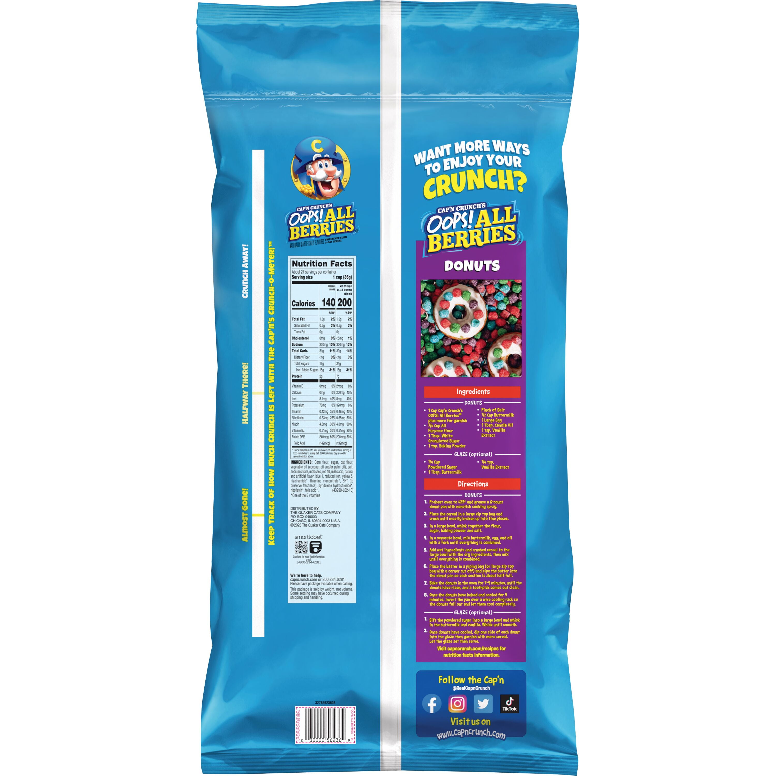 (4 pack) Cap'n Crunch's Oops! All Berries Cereal 34 oz