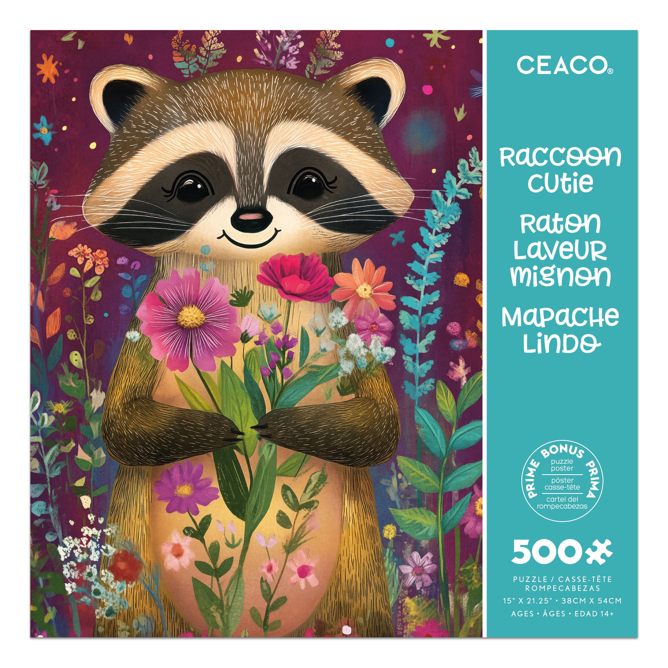 Ceaco JK Stewart Durwaigh Raccoon Cutie 500-Piece Interlocking Jigsaw Puzzle for Children Ages 14+