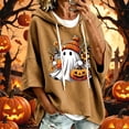 thumbnail image 2 of Women Red Short Sleeve Cute Ghost Pumpkin Graphic Hoodie with Drawstring Casual Halloween Party Pullover Top, 2 of 5
