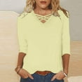 thumbnail image 2 of Lovskoo Summer Tops for Women 2024 V Neck 3/4 Sleeve Solid Color Trendy Casual Top Green, 2 of 6