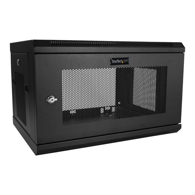 StarTech.com 2 Post 6U 19 Pouces Wall Mount Network Cabinet, 15 Pouces Deep Locking IT Switch Depth Enclosure, Vented Computer/Electronics Equipment Data Rack with Shelf & Hook & Loop Tape /Assembled 6U (RK616WALM) - Armoire Murale - Montable au Mur - Noir -
