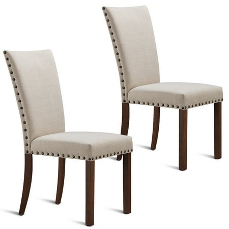Set Upholstered Cabinet - Gymax Set of 2 Armless Dining Chairs Fabric Upholstered NailHead W/Wood Legs Furniture