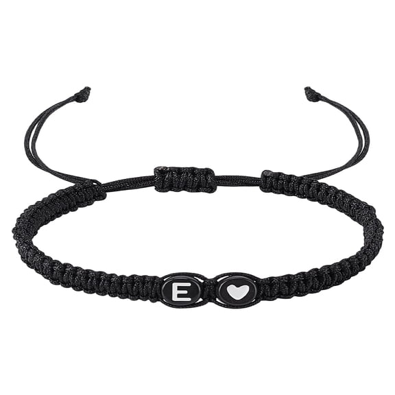 love Heart Initial Bracelets Adjustable A-Z Letter Cord Bracelets with Plastic Beads for Women Men