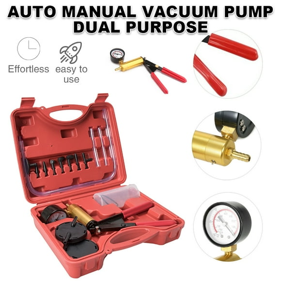 Amerteer 2in1 Brake Vacuum Pump Test Set with Vacuum Gauge, Adapters and Case for Vehicles Truck and Motorbike Diagnosis Brake Exhaust Tester System Vacuum Tester