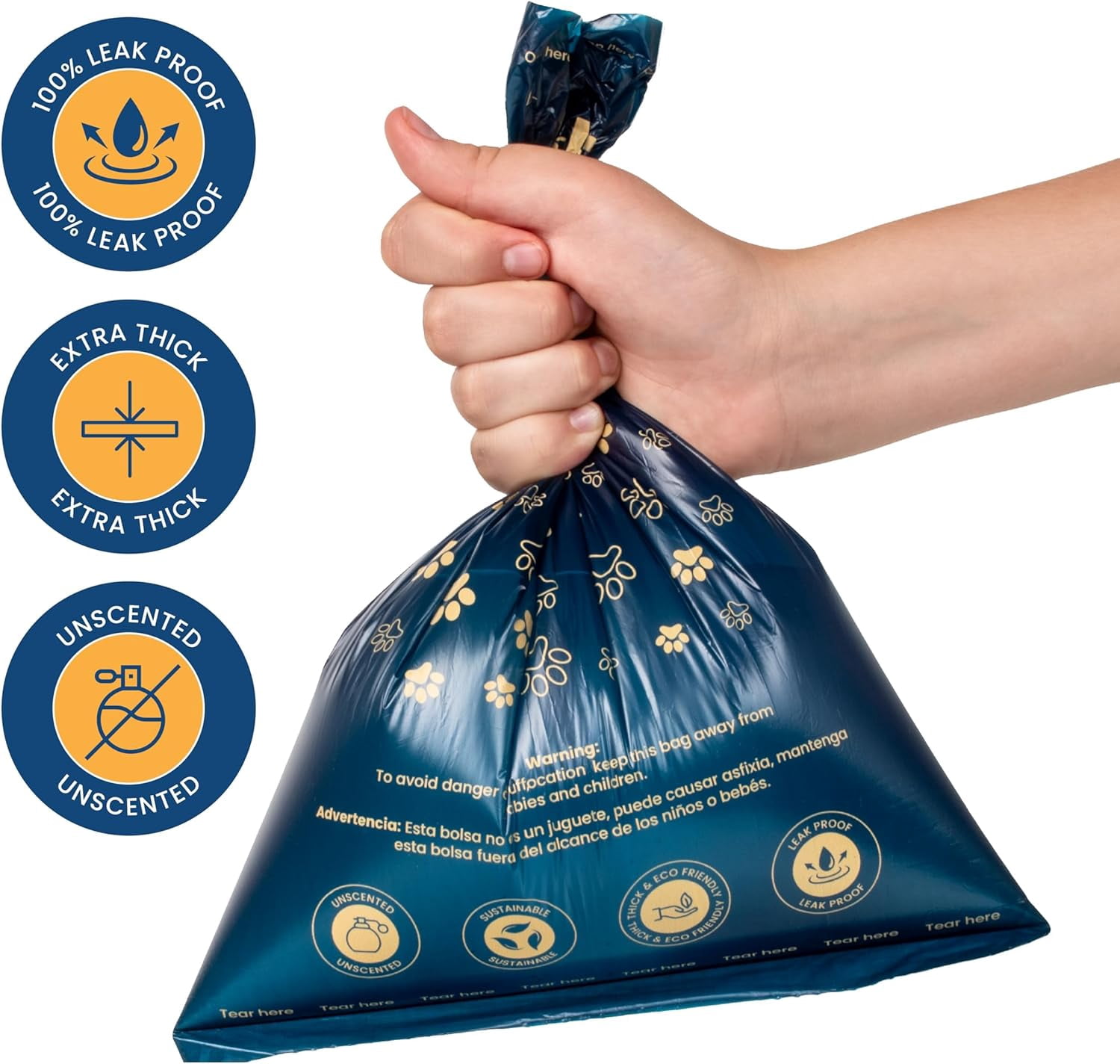 Poop Bags - 140 Heavy Duty, Extra Thick & Leak Proof, Count Easy Open Refill Rolls (140 Bags)