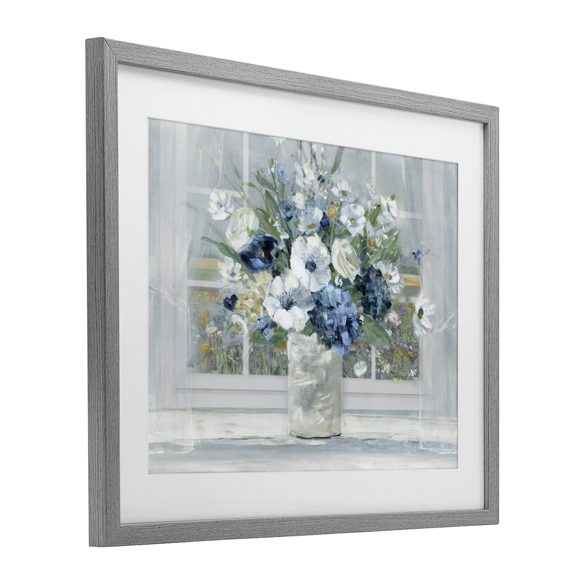 Stupell Industries Blue Hydrangea & Anemone Bouquet Gray Framed Print Under Glass, design by Sally Swatland
