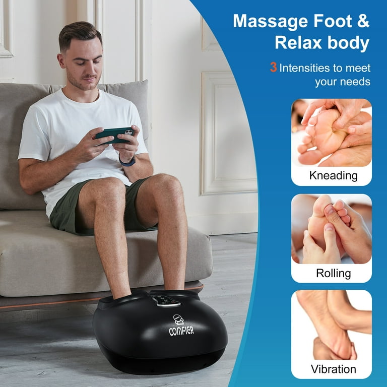 Comfier 2 in 1 Foot Massager Machine & Ottoman Foot Rest Shiatsu Calf and Foot Massager with Heat Black
