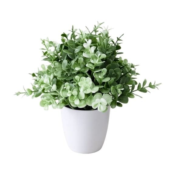 Green Artificial Eucalyptus Potted Plant, Faux Green Leaf Arrangement Desk Ornament, Tabletop Home Decor for Shelf Office 7.48in