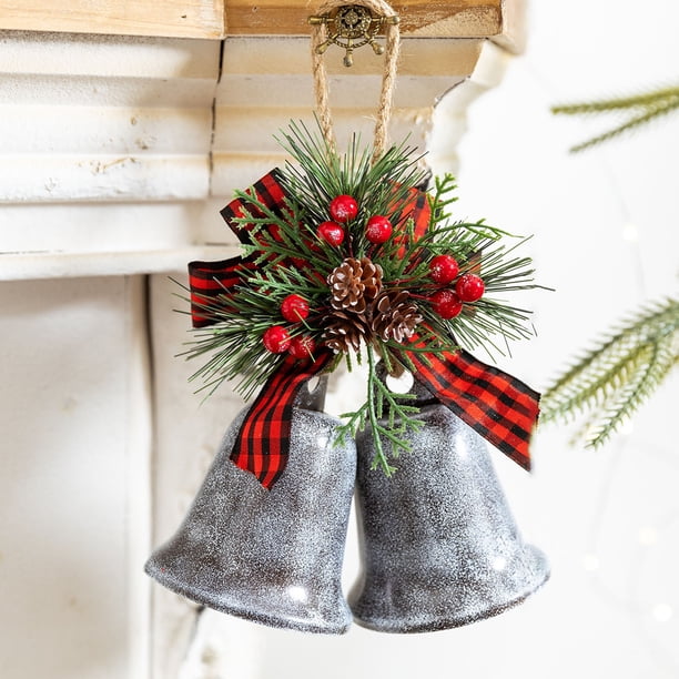 pstuiky Campanas dobles retro para decoración navideña, colgantes para árbol de Navidad, adorno para el hogar