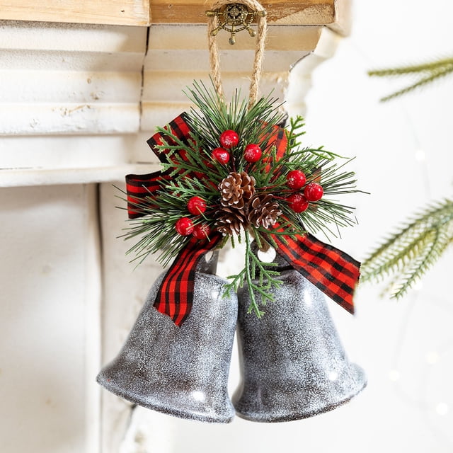 Campana De Aleación De Hierro Adornos Colgantes De Hierro Gris Con Doble Campana Para Árbol De Navidad, Para Decoración Navideña Del Hogar, 20x16x8cm (1 Unidad) Rkxzt