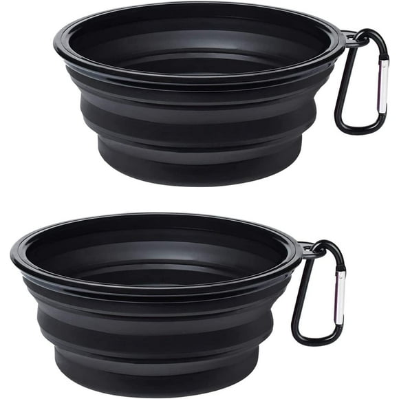 Tatum88 Dog Bowls Collapsible Dog Bowl, 2 Pieces Silicone Water Bowl for Dogs on the Go, Waterproof Portable Travel Bowls with Carabiner for Dogs Cats for Water and Food (Black, Black)