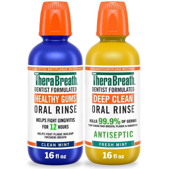 TheraBreath Antigingivitis/Antiplaque Mouthwash Variety Pack, 16 fl oz, 2-Pack