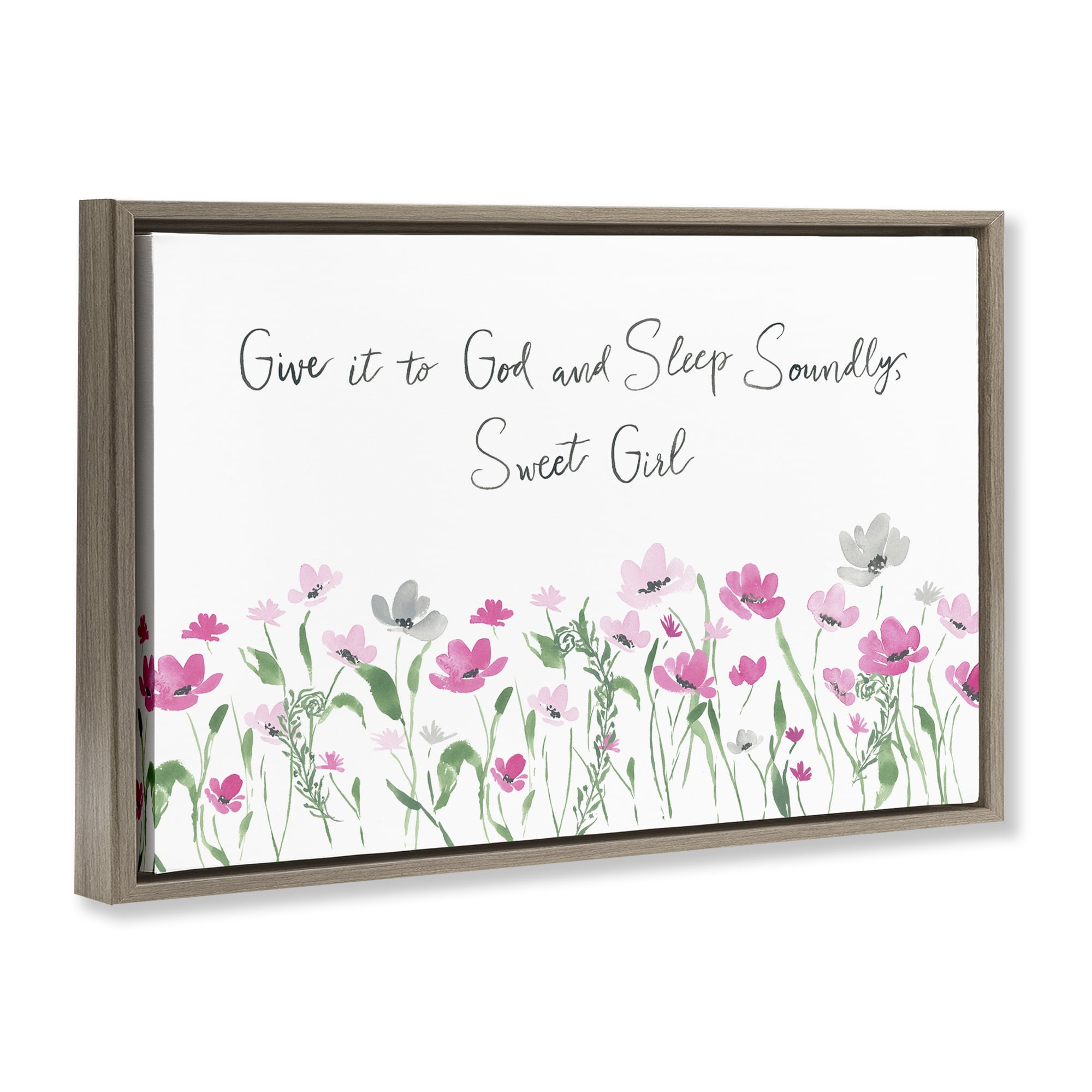 Stupell Industries Sleep Soundly Sweet Girl Plants & Flowers Painting Brown Floater Framed Canvas Art Print Wall Art, 25 x 17